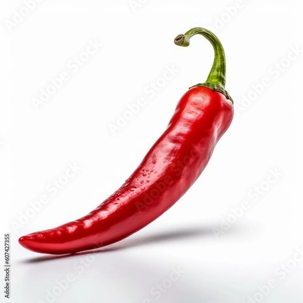Fototapeta A fresh chilli pepper isolated on white background. Fresh raw organic vegetable. Generative AI.