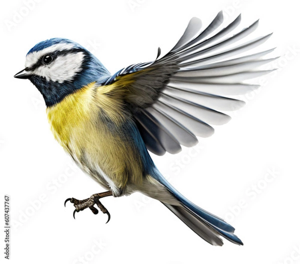 Fototapeta Flying common great tit isolated on the transparent background PNG. AI generative.