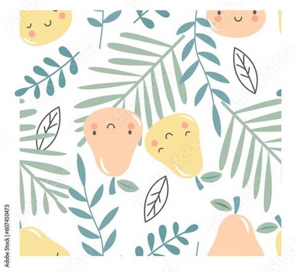 Fototapeta Cute summer  fruit vector pattern. Pear repeat