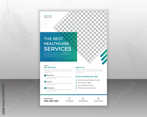 Obraz Medical Flyer Design Template For Your Business With Abstract Shapes and a4 size