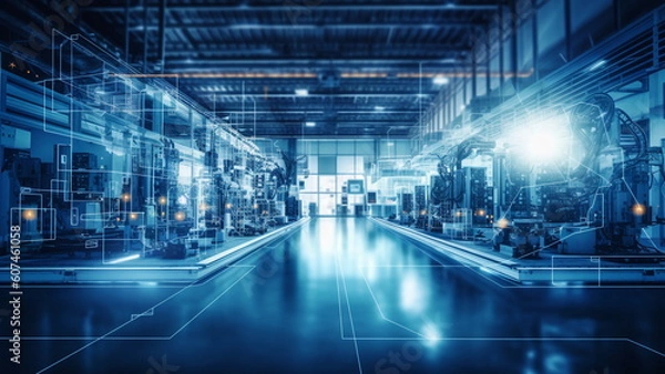 Obraz Industry 4.0 concept. industrial instruments in the factory and physical system icons concept with Generative AI.