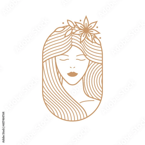 Obraz Beauty woman's face flower with line art style logo.
