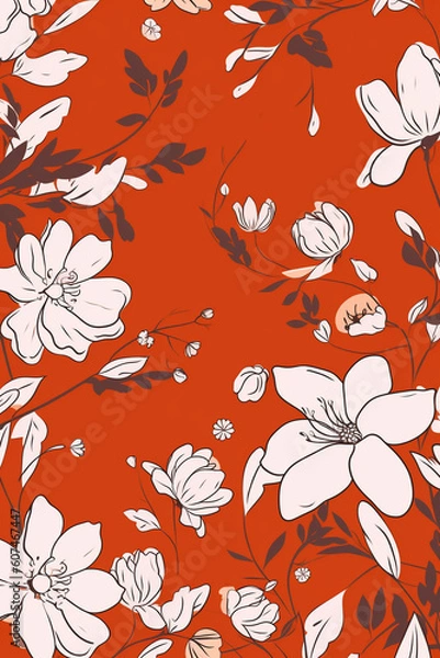 Fototapeta Abstract graphic simple flowers background. Generative AI
