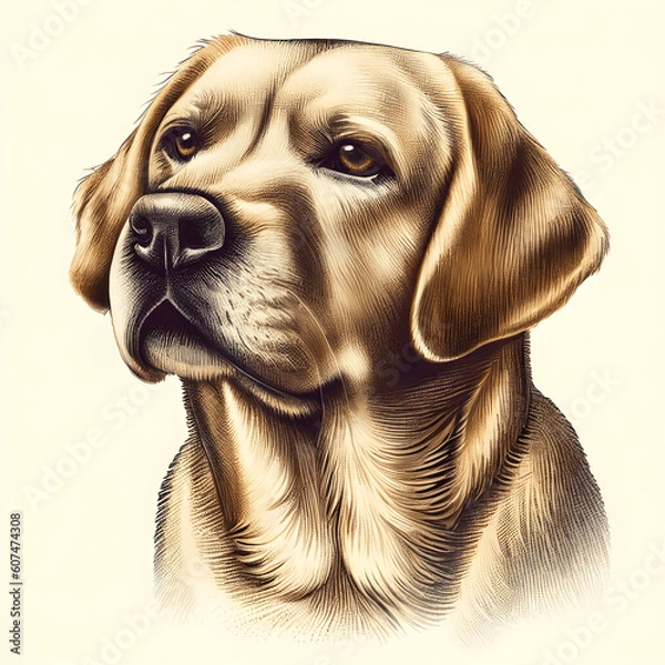 Fototapeta portrait of a Labrador Retriever dog pencil drawing illustration isolated on white background Generative AI
