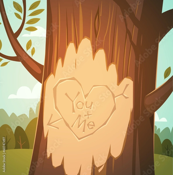 Fototapeta Carved heart in a tree. Valentine's Day Card.