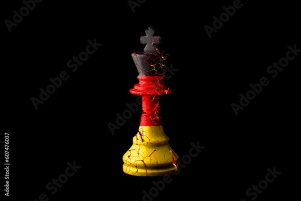 Obraz Germany flags paint over on cracked chess king. 3D illustration. Economic crisis OR recession in Germany concept.