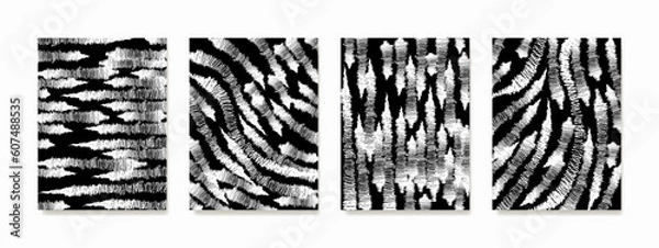 Fototapeta Be captivated by the mesmerizing beauty of this stunning white ink wave doodle wall art that gracefully fills the entire frame, forming a charming striped pattern against a dark background.