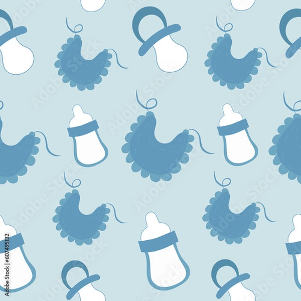 Fototapeta Baby shower pattern with design elements. Baby shower concept. It's a boy! 
