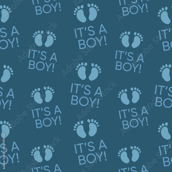Fototapeta Baby shower pattern with design elements. Baby shower concept. It's a boy! 