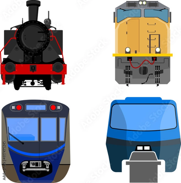 Obraz Set of train vector icons Design element for label, brand mark, sign, or poster Vector illustration
