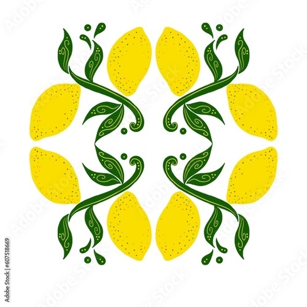 Obraz set of yellow flowers. pattern with yellow bright lemons