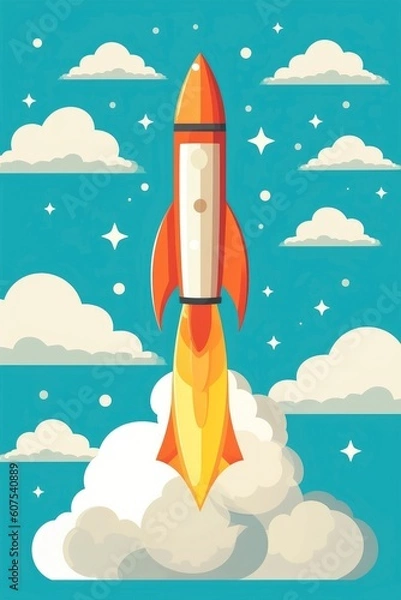 Fototapeta Launching a startup with successful rocket icon symbolizes winning concept. (Illustration, Generative AI)