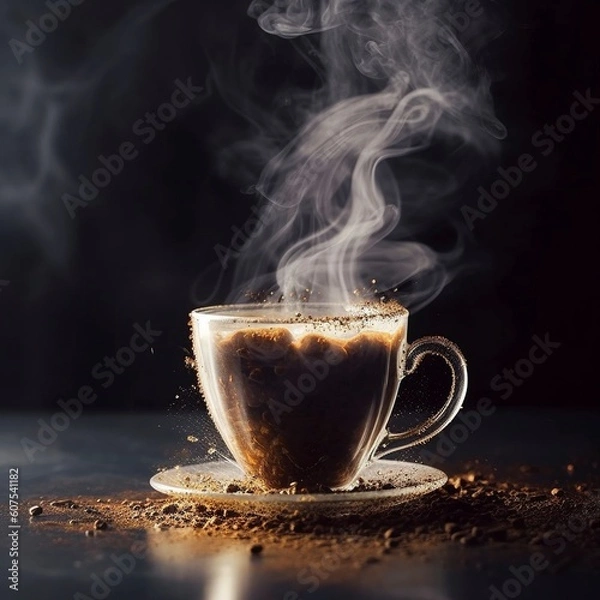 Fototapeta Coffee with steam in the air 