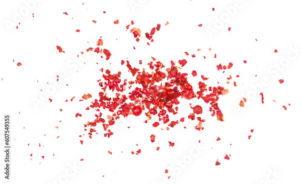 Fototapeta Ground red peppercorns, crushed pepper pile isolated on white background and texture, top view