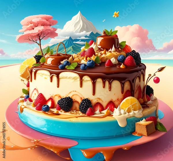 Fototapeta Creamy Delight: New York Cheesecake - Delicia Cremosa: Cheesecake de Nueva York (generated with AI)