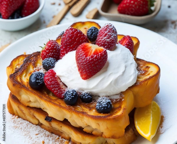 Fototapeta Golden French Toast Delight - Delicia de Tostadas Francesas Doradas (generated with AI)