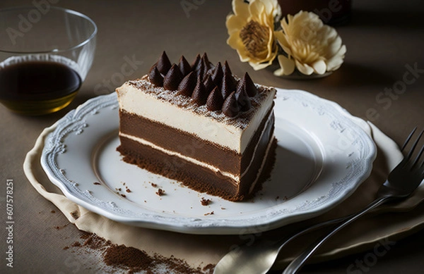 Fototapeta Decadent Tiramisu Delight - Delicia de Tiramisú Decadente (generated with AI)