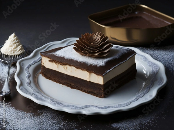 Fototapeta Decadent Tiramisu Delight - Delicia de Tiramisú Decadente (generated with AI)