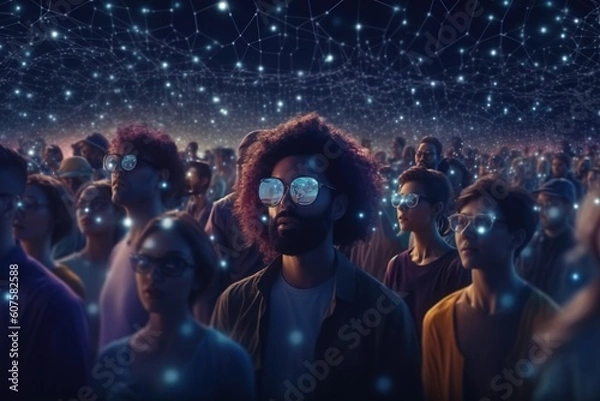 Fototapeta Social media day. Media content, Online chat. Multimedia Internet sharimg, technology. Message, likes Subscriptions e-mail Life in the network, Fashionable people Search. Generative AI.