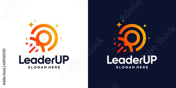 Fototapeta Leadership logo design with leader logo, Startup Launch, and pin location design graphic vector illustration. Symbol, icon, creative.