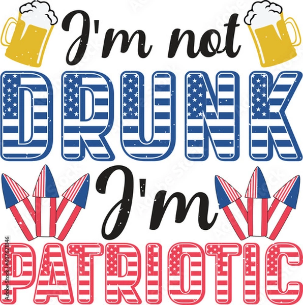 Fototapeta Funny 4th of July Sublimation American Flag Embedded Graphics on White Background. Red Green Typographic Combination for Print on Demand Business and Printing Industry.