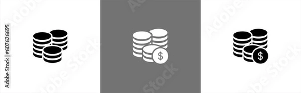 Obraz Stack of coin money icon in flat style. saving, income, revenue, finance, paying, earning, salary, tip, dollar simple black style symbol sign for apps and website, vector illustration.	