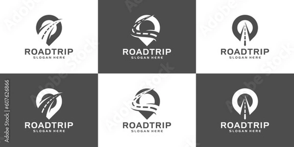 Fototapeta Collection of road map logo design template. Street logo with location point graphic design vector illustration. Symbol, icon, creative.