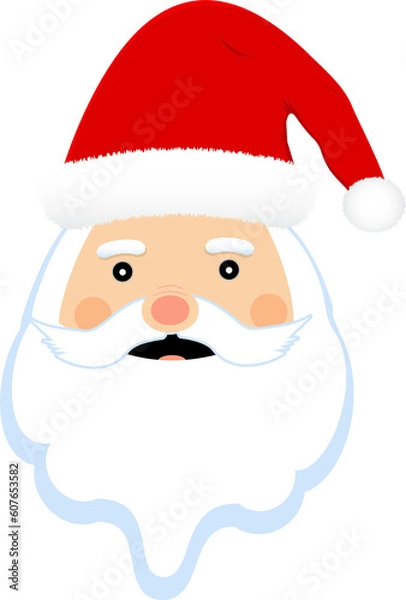 Fototapeta Christmas Santa faces element with cute eyes. Santa faces collection on a snow falling background. Christmas Santa Claus face sticker collection with beard, mustache, and winter hats.
