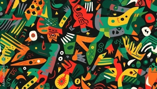 Fototapeta Doodle Art Seamless Pattern, Fashion Textile, Sport clothes, Street Art Graffiti Style Background. Generative Ai