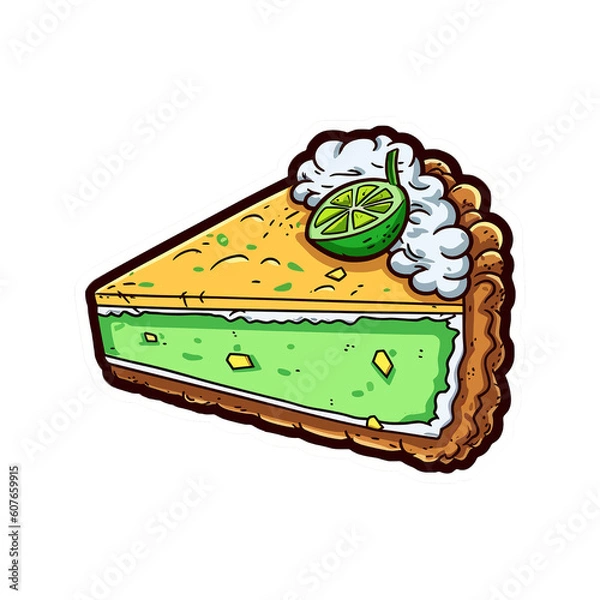 Fototapeta Key Lime Pie Hand Drawn Sticker Sweet And Delicious With Lime Topping On Top