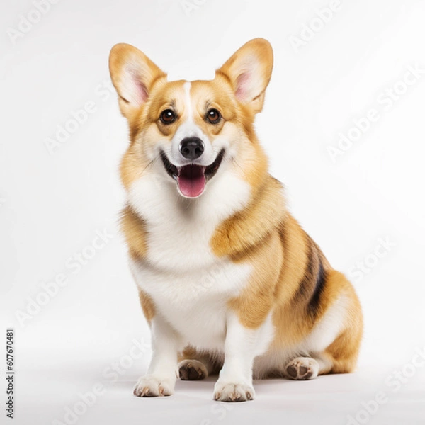 Fototapeta ウェルシュコーギーペンブローク　白背景　AI生成画像　ジェネレーティブAI