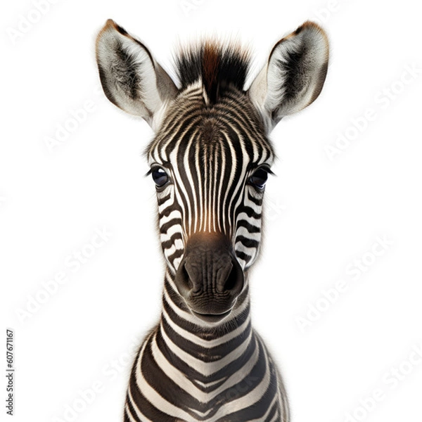 Fototapeta Cute baby zebra isolated on a white background. Generative AI