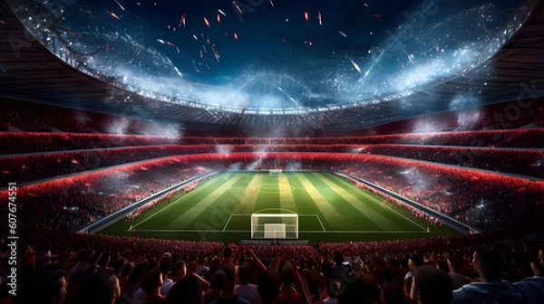 Fototapeta Football Stadium 3d rendering soccer stadium with crowded field arena