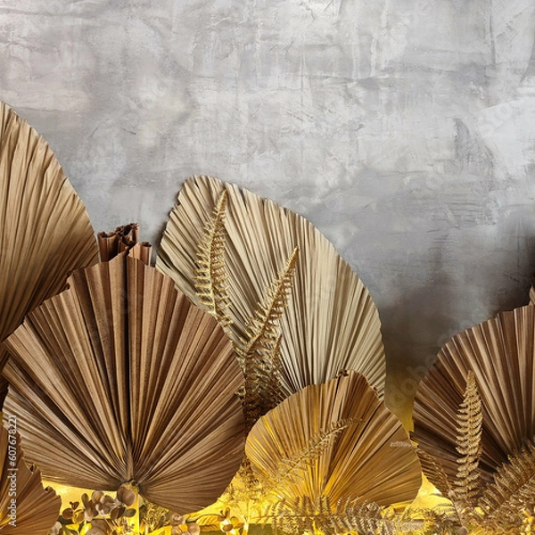 Obraz Bohemian Boho Decor on Concrete Wall. Boho Square background. Cover design