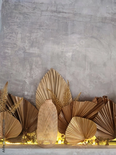 Obraz Bohemian Boho Decor on Concrete Wall. Boho background. Cover design.