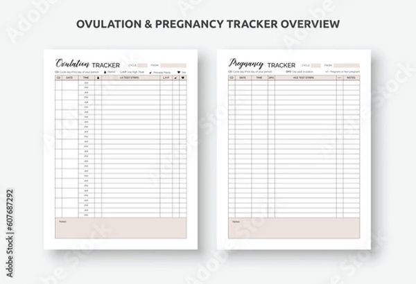 Obraz Ovulation and Pregnancy Tracker template, Printable LH test sheet, OPK test planner pages, Fertility