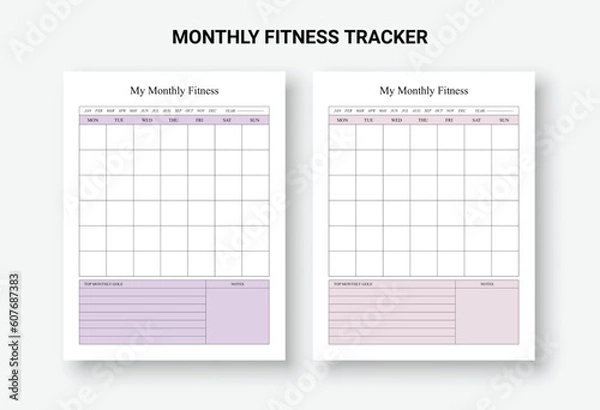 Fototapeta Monthly fitness tracker, Monthly Habit Tracker, Routine Tracker, 30 Day Habit Challenge planner