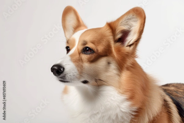 Obraz Portrait of Corgi dog isolated on White background. Generated Ai.