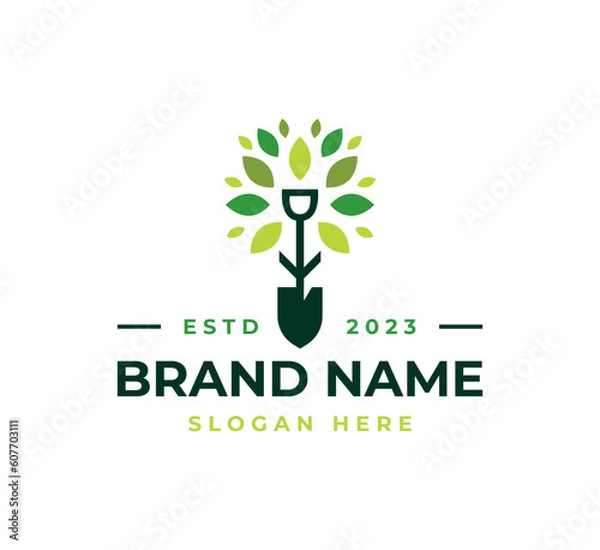 Obraz shovel tree leaf spade nature green logo vector icon illustration