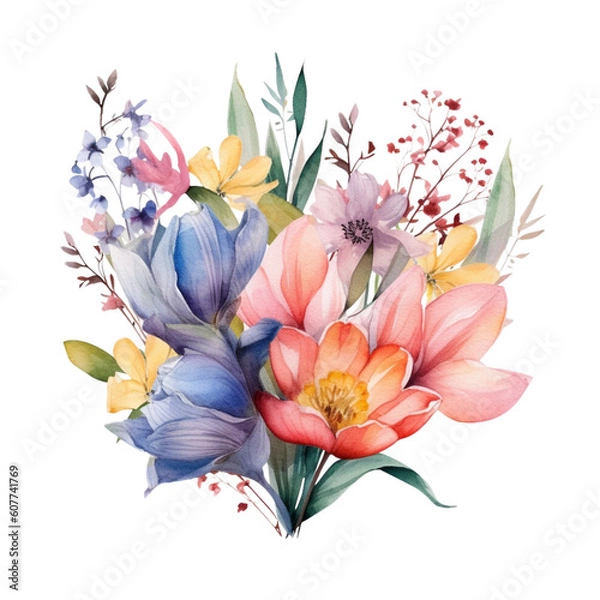 Fototapeta spring floral round frame watercolor