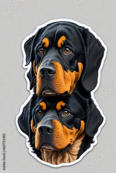 Fototapeta Head portrait of Rottweiler, German dog breed from multicolored paints. Colored drawing. Vector illustration of paints