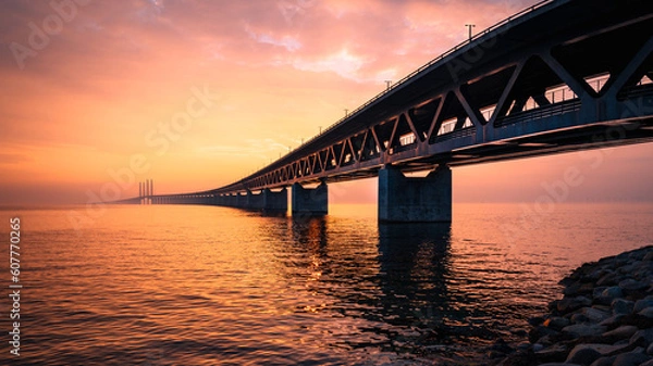 Obraz The Oresund Bridge is a combined motorway and railway bridge between Sweden and Denmark (Malmo and Copenhagen)