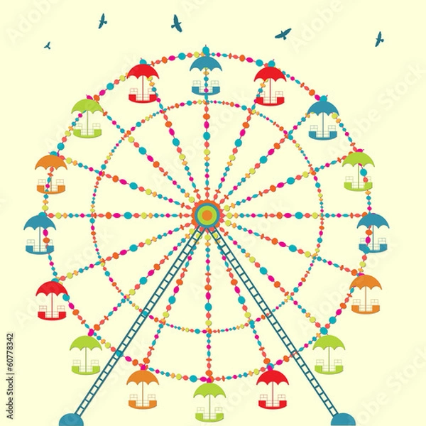 Fototapeta Background with carnival ferris wheel,  amusement park carousel