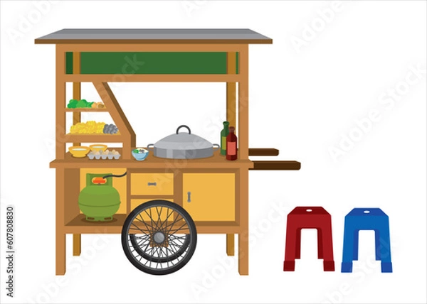 Obraz Vector Image: Indonesian traditional street food stall (Meatball or Bakso)