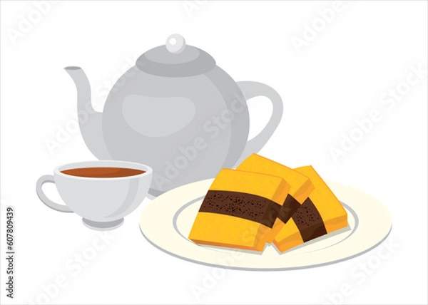Fototapeta Vector Image: Traditional Indonesian layer cake, with brown and yellow color (Called: Spekuk or Spekkoek)
