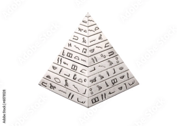 Fototapeta Silver pyramid with hieroglyphs on a white background