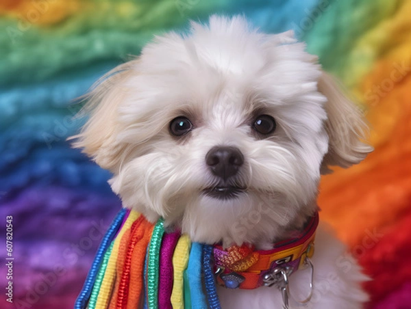 Fototapeta Maltipoo in pride parade. Concept of LGBTQ pride. AI generated