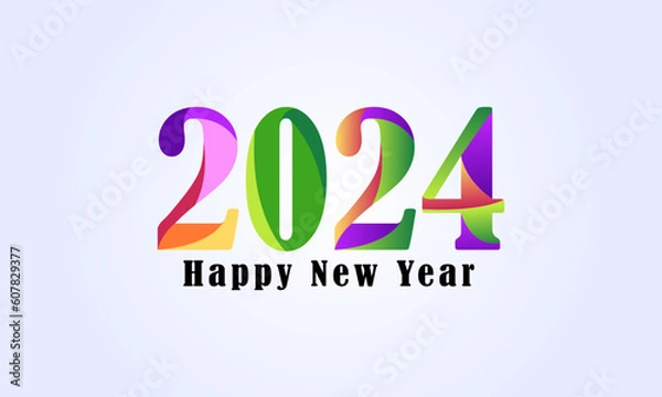 Fototapeta 2024 Happy New Year colorful calligraphy design. New year 2024 colorful gradient vector illustration design