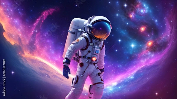 Obraz Kosmonauta przemierzający galaktykę. Generative AI