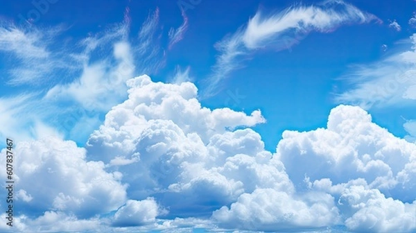 Fototapeta Blue sky cloud background. Generative AI